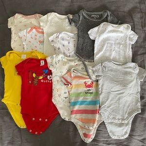 Lot of 11 3-6 month short-sleeve baby onesies